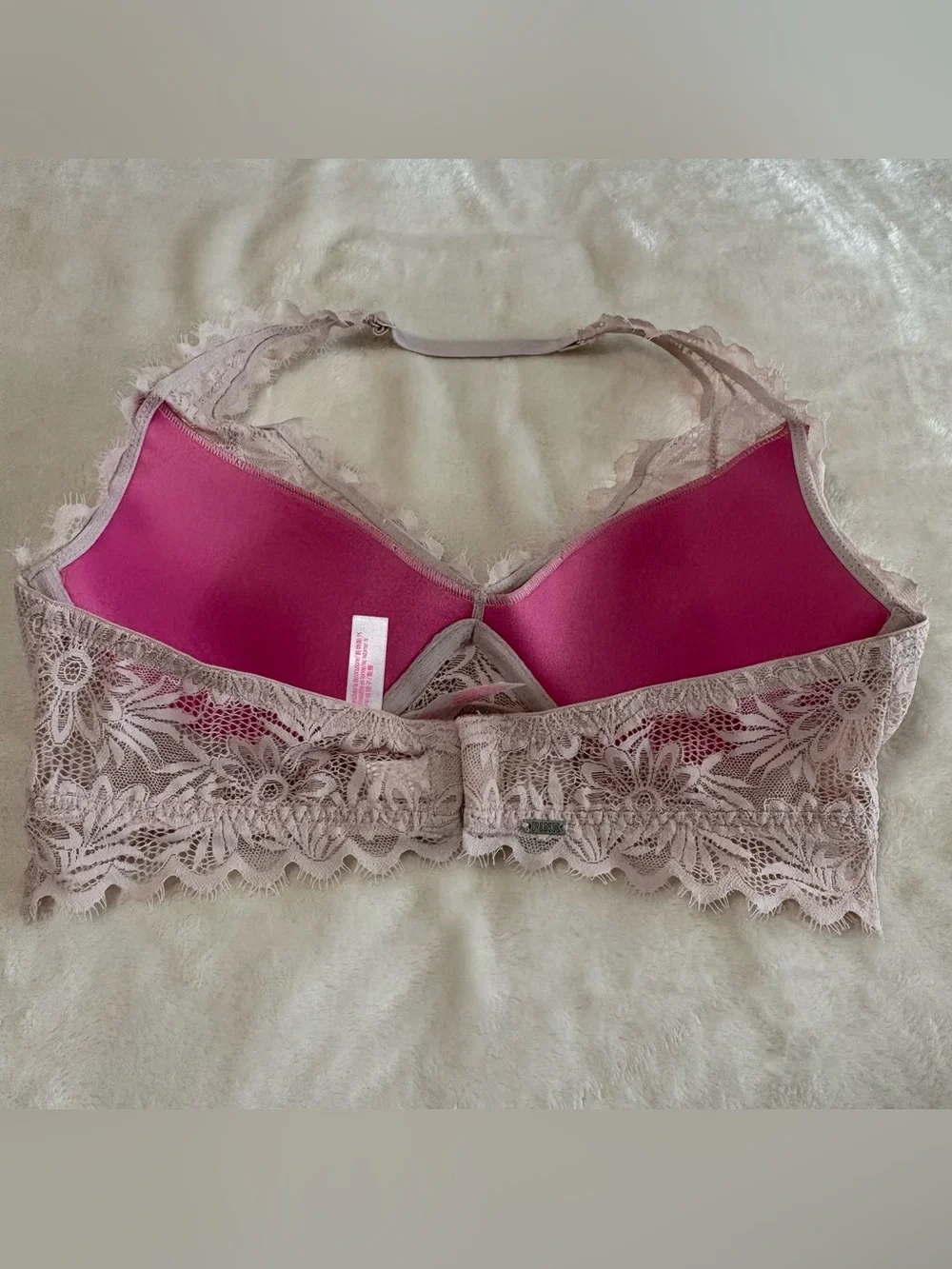 PINK by Victoria's Sectret Blush Pink Lace Bralette Lightly Lined Bra Size M